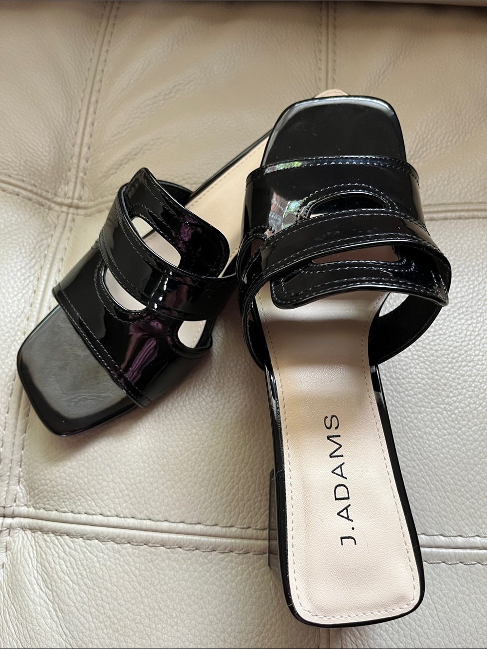 J Adams Deborah Black Patent Open-Square Toe Slide Mules Size 6.5